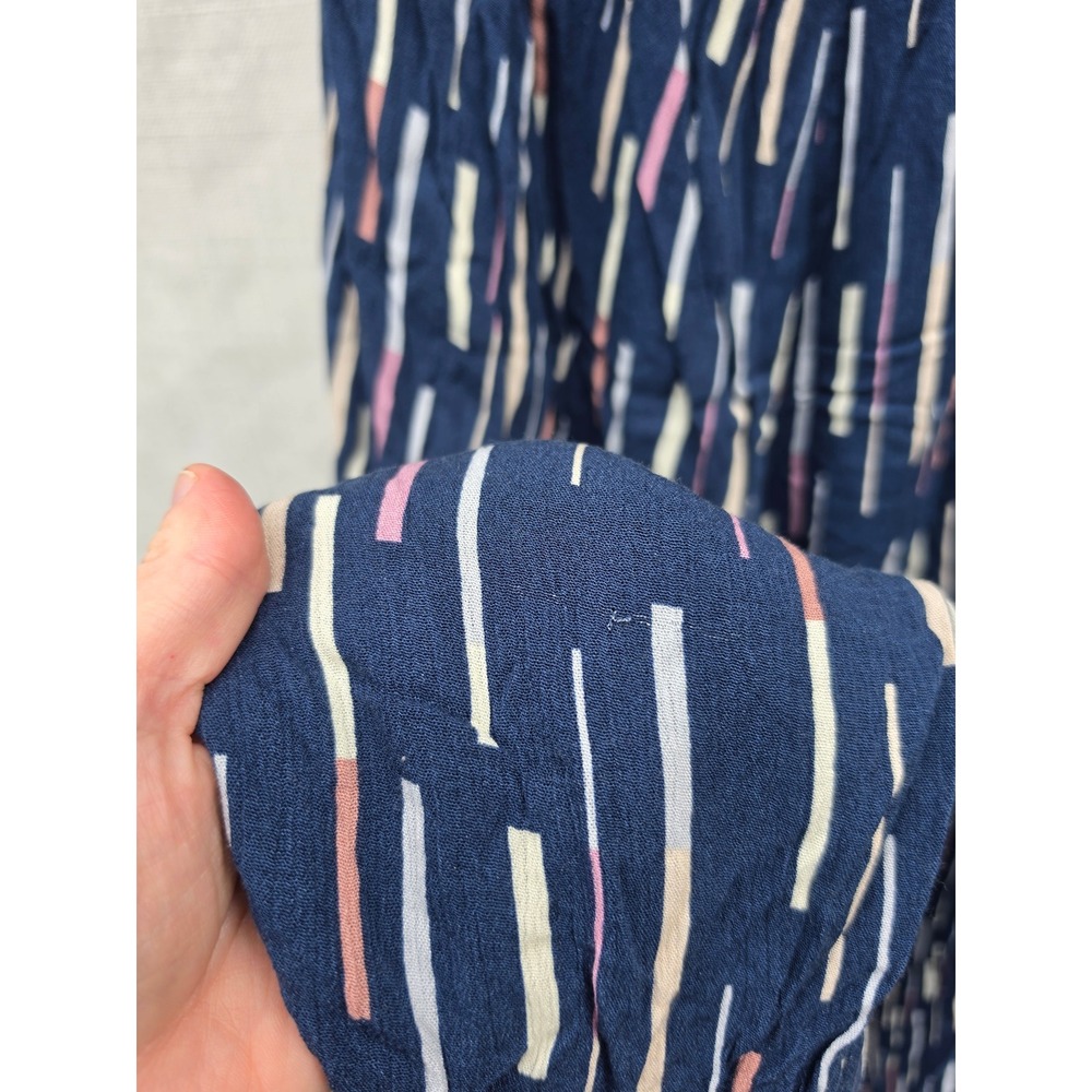 Lulus Navy Blue Abstract Stripe Off Shoulder Jumpsuit Medium Puff Sleeve Boho - Picture 4 of 8